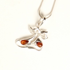 Zwei Silberkatzen mit Bernstein 