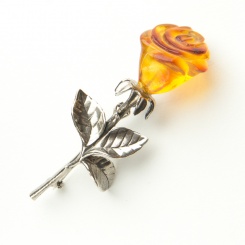 Silber Bernstein Brosche Rose 