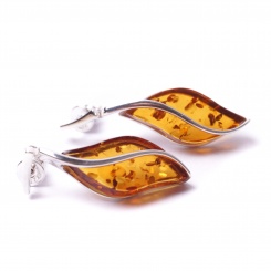 Bernstein und Silber Ohrstecker Blatt 