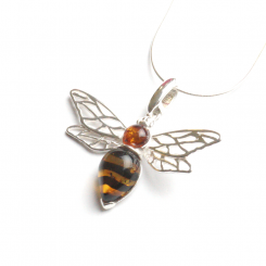 Bernstein Silber Anhänger Wespe 